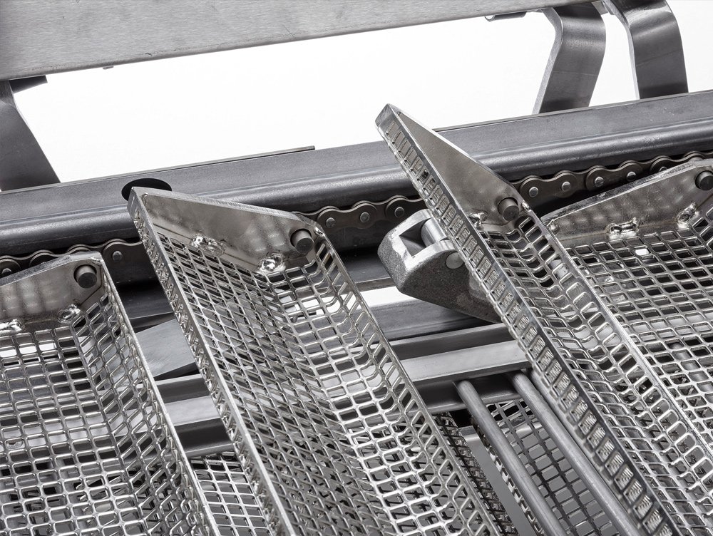Continuous, gentle transport of the products with transport baskets Transport baskets for products