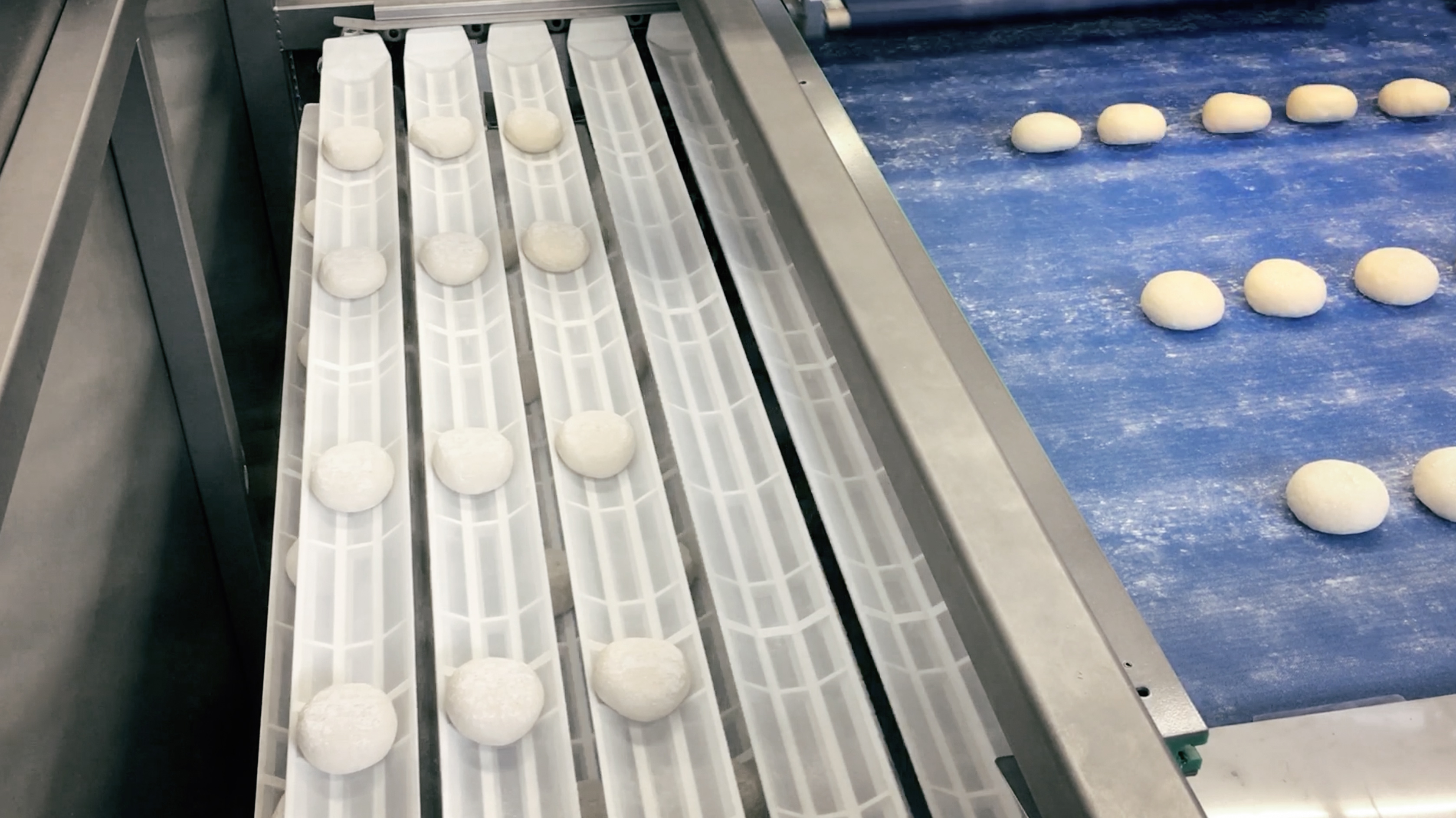 WP Soft Bun cross-loading belt WP Soft Buns on the cross-loading belt